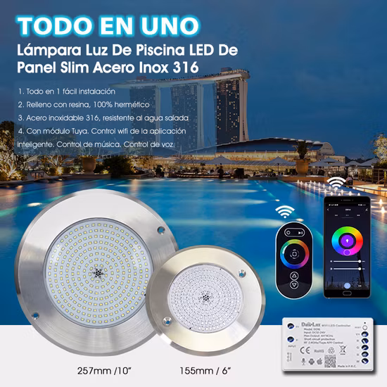 APP + PCによる音声制御付きRGBおよびスマートWiFi LEDライトキット、スイミングプール用 IP68樹脂と薄型6インチおよび10インチのプールライトを充填した特許取得済みのホットック